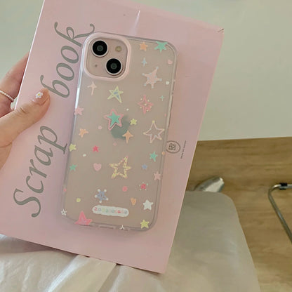 Gradient Bling Glitter star Pattern Laser Clear Phone Case For iPhone 15 14 13 12 Pro Max Silicone Shockproof soft  Back Cover