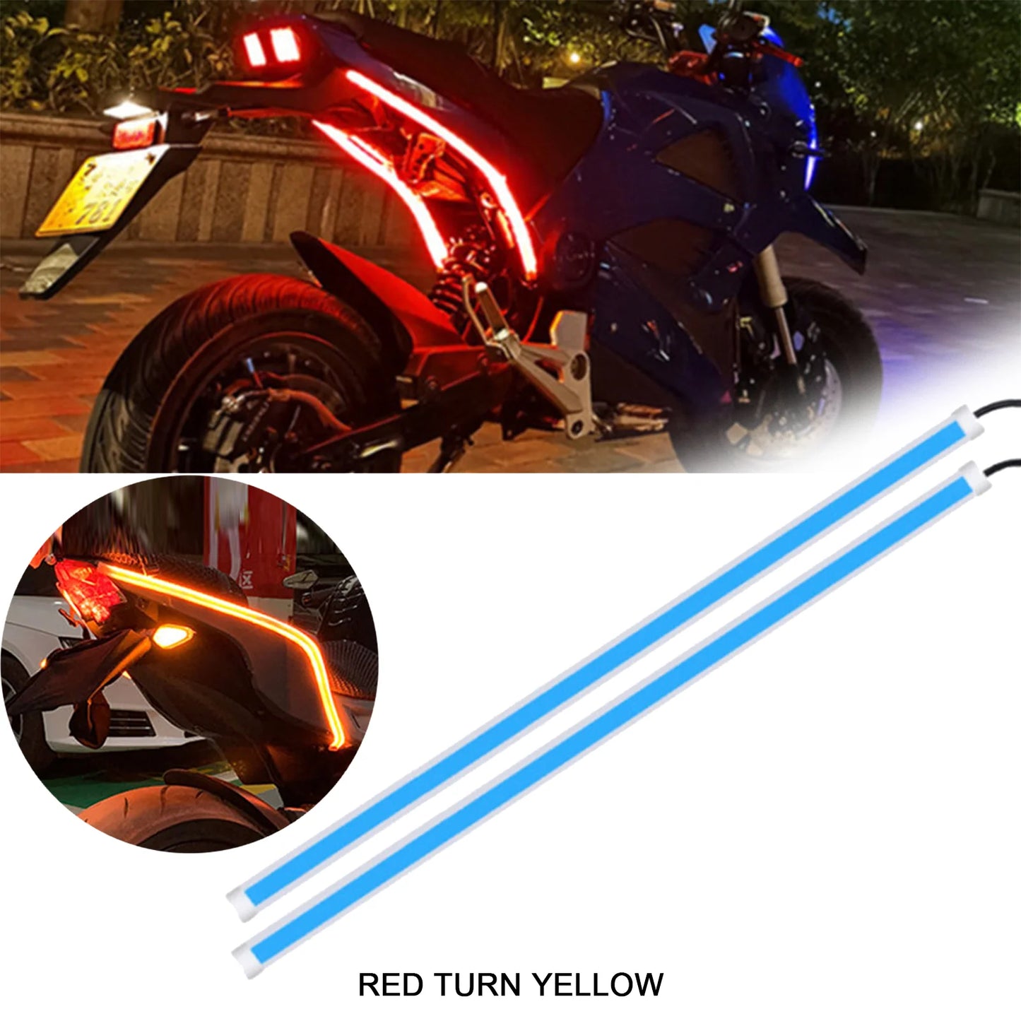 2Pcs Motorcycle Turn Signal Lamp LED Daytime Running Lights Tail Light DRL Waterproof Decoration Strip Motor Brake Flowing Light