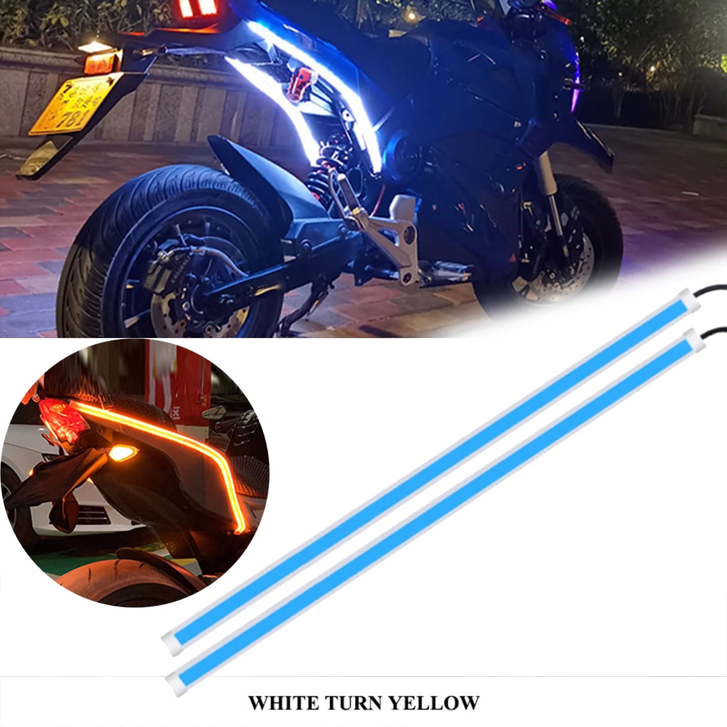 2Pcs Motorcycle Turn Signal Lamp LED Daytime Running Lights Tail Light DRL Waterproof Decoration Strip Motor Brake Flowing Light