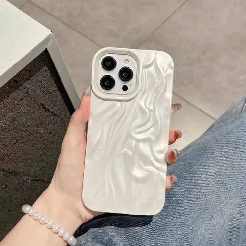 Water Ripple Pearl White Wrinkle TPU Soft Cover Case For iPhone 16 15 14 13 12 11 Pro Max Shockproof Protective Phone Case