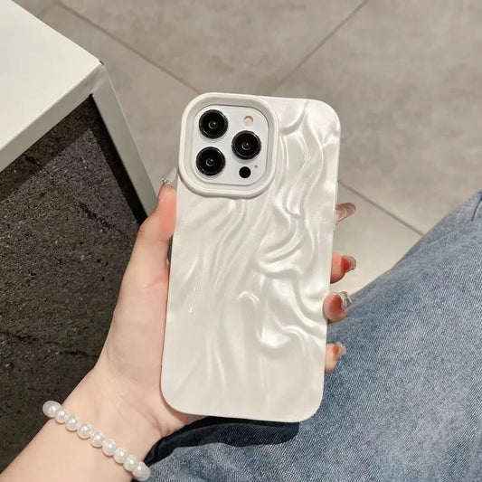 Water Ripple Pearl White Wrinkle TPU Soft Cover Case For iPhone 16 15 14 13 12 11 Pro Max Shockproof Protective Phone Case