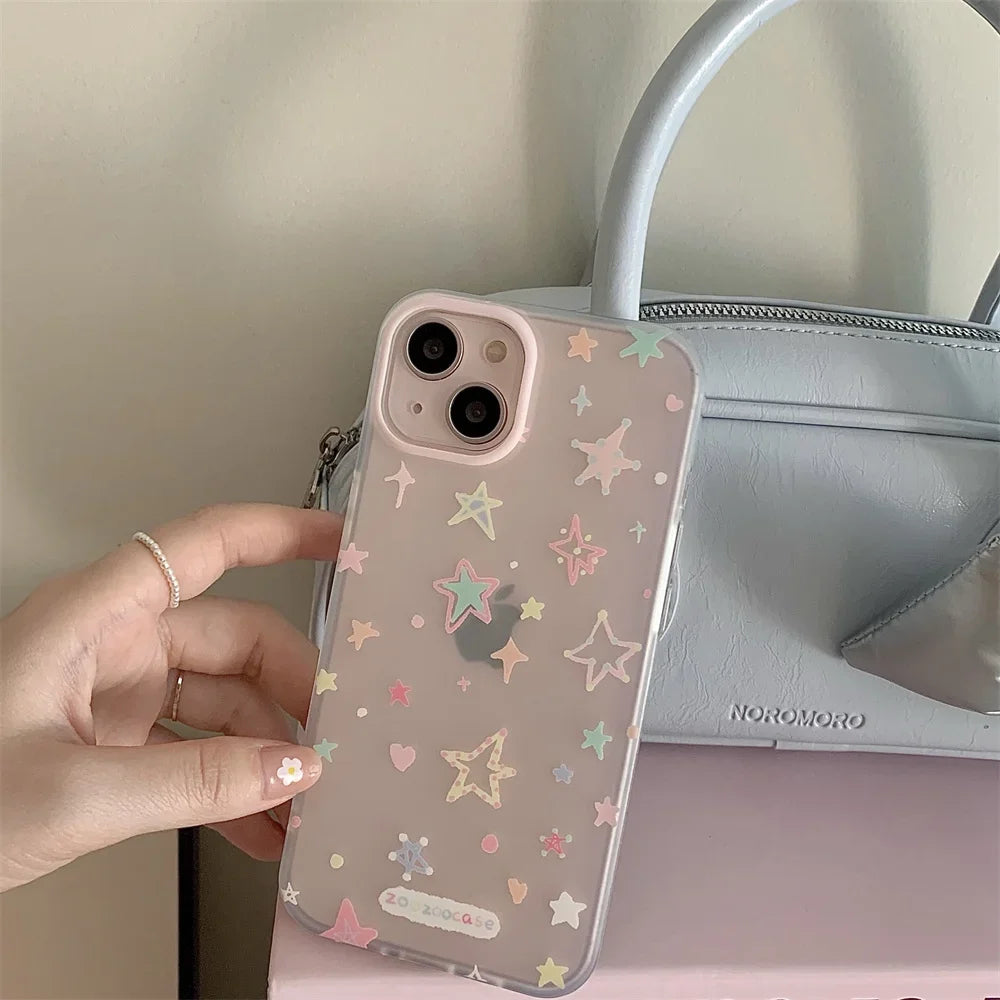Gradient Bling Glitter star Pattern Laser Clear Phone Case For iPhone 15 14 13 12 Pro Max Silicone Shockproof soft  Back Cover