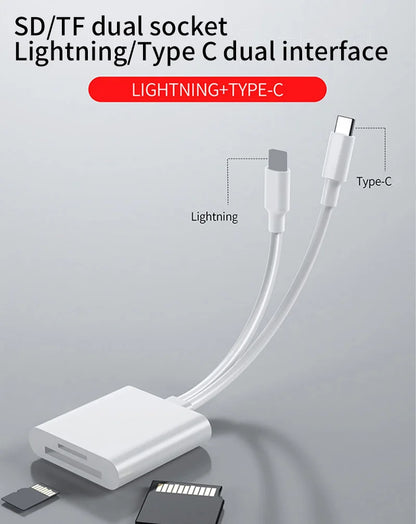 2 In 1 OTG Card Reader Type C Lightning to SD TF Memory Card Adapter For PC Laptop iPhone Multi Smart Cardreader No APP Requires