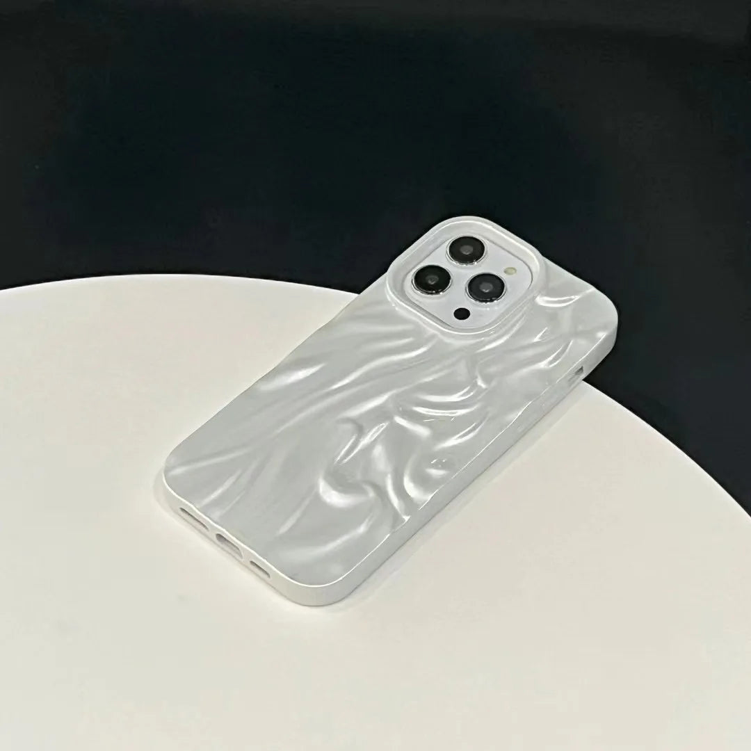 Water Ripple Pearl White Wrinkle TPU Soft Cover Case For iPhone 16 15 14 13 12 11 Pro Max Shockproof Protective Phone Case