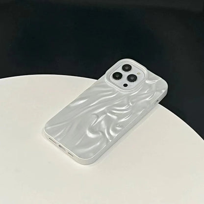 Water Ripple Pearl White Wrinkle TPU Soft Cover Case For iPhone 16 15 14 13 12 11 Pro Max Shockproof Protective Phone Case