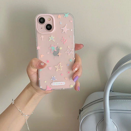 Gradient Bling Glitter star Pattern Laser Clear Phone Case For iPhone 15 14 13 12 Pro Max Silicone Shockproof soft  Back Cover
