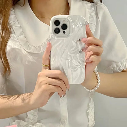 Water Ripple Pearl White Wrinkle TPU Soft Cover Case For iPhone 16 15 14 13 12 11 Pro Max Shockproof Protective Phone Case