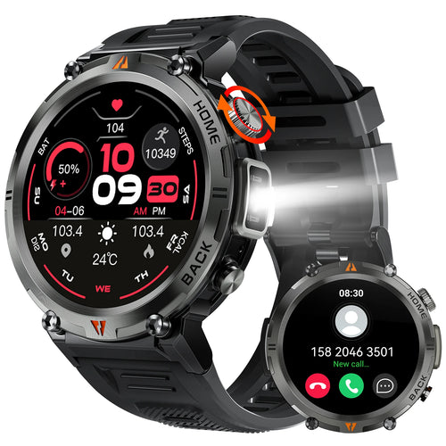 LaNikar KE3 Black Bluetooth Call Smart Watch Men Full Touch Screen Health Monitor With Flashlight Men SmartWatch For ios  Androi