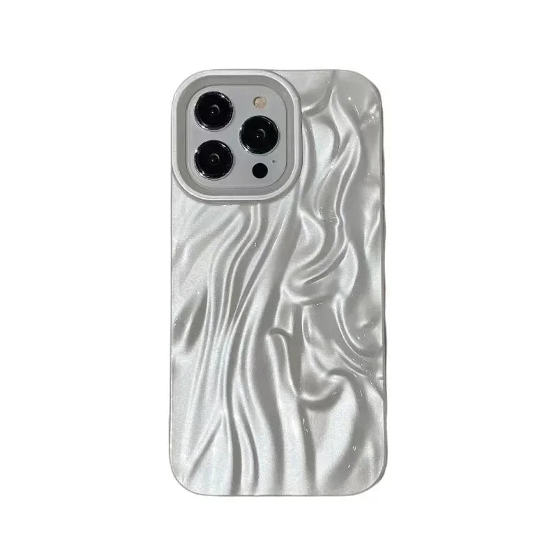 Water Ripple Pearl White Wrinkle TPU Soft Cover Case For iPhone 16 15 14 13 12 11 Pro Max Shockproof Protective Phone Case