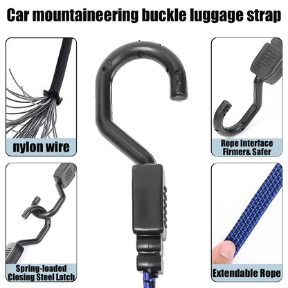 Elastic Bungees Cords with Hook Heavy Duty Luggage Bungee Strap Anti Slip Flat Elasticity Rope for Motorcycle Bicycles Movin