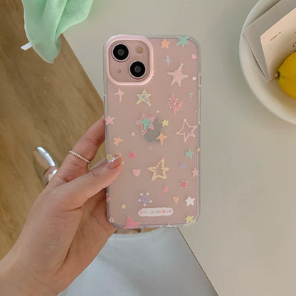 Gradient Bling Glitter star Pattern Laser Clear Phone Case For iPhone 15 14 13 12 Pro Max Silicone Shockproof soft  Back Cover